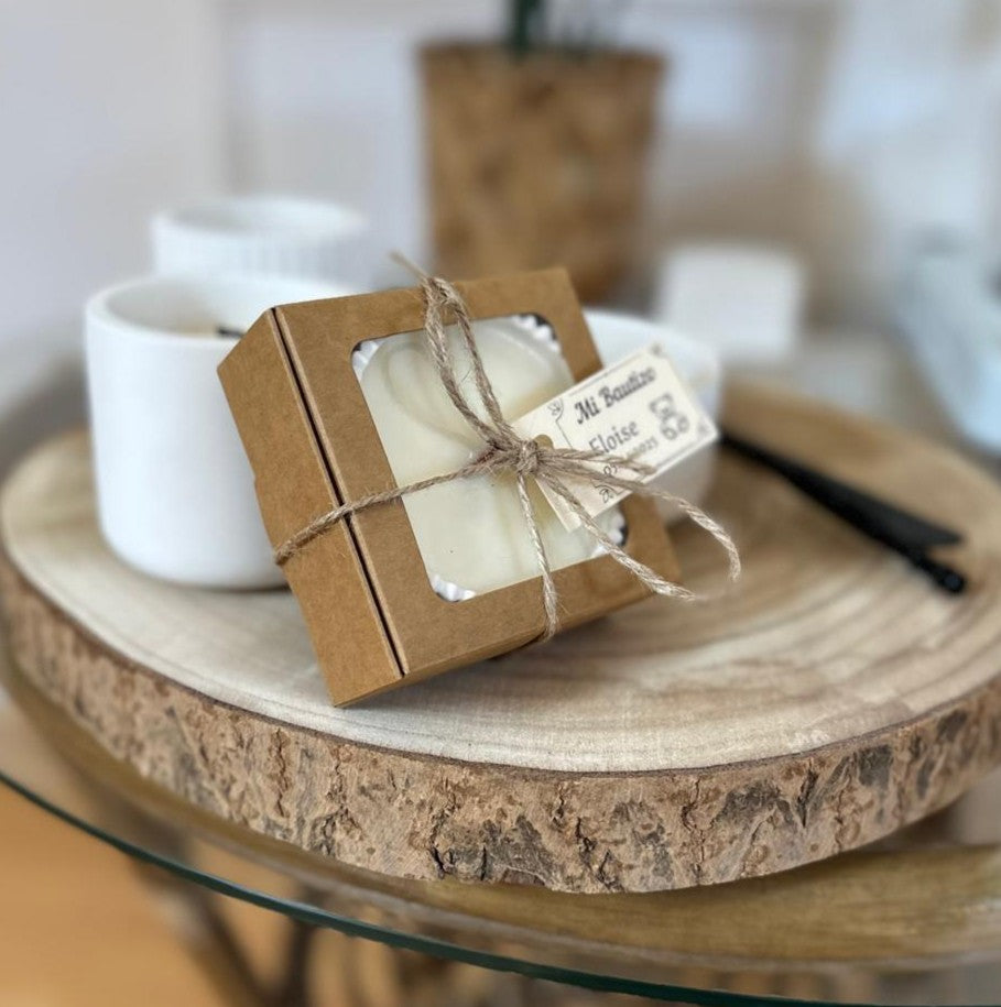 Pack vela pequeña rayada personalizada (Caja Kraft)